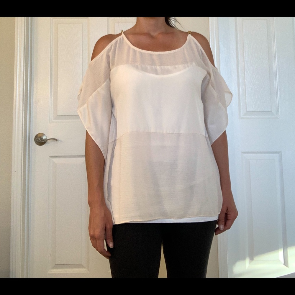 Lola Baby Pink Sheer Cold Shoulder Top Medium